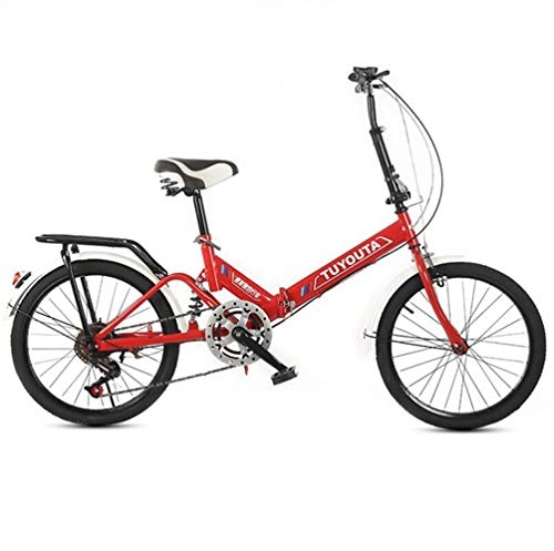 Folding Bike : Tbagem-Yjr Folding Mountain Bike, 6 Speed Folding City Road Bicycle 20 Inches Wheels Damping (Color : Red)