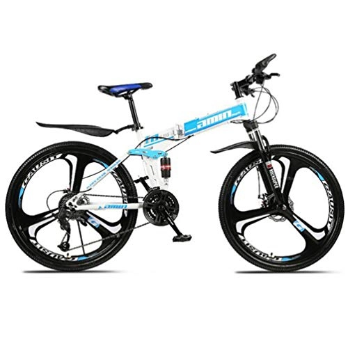 Folding Bike : Tbagem-Yjr Folding Variable Speed 26 Inch Mountain Bike, High Carbon Steel Frame Off Road Bicycle (Color : Blue, Size : 30 speed)