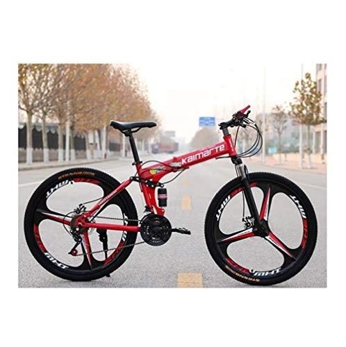 Folding Bike : Tbagem-Yjr Mountain Bike 24 Speed Steel Frame 26 Inches Wheels Folding City Road Bicycle For Adult (Color : Red)