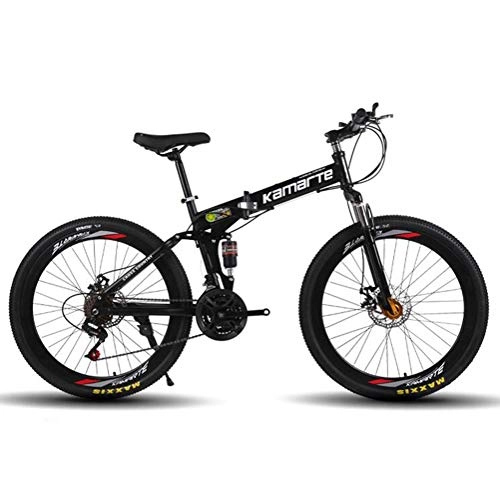 Folding Bike : Tbagem-Yjr Mountain Bike 26 Inch 21 Speed Dual Suspension Mountain Bicycle Sports Leisure (Color : Black)