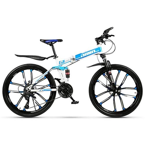 Folding Bike : Tbagem-Yjr Mountain Bike, High carbon steel folding frame 26 inch city road Bicycle (Color : Blue, Size : 27 speed)