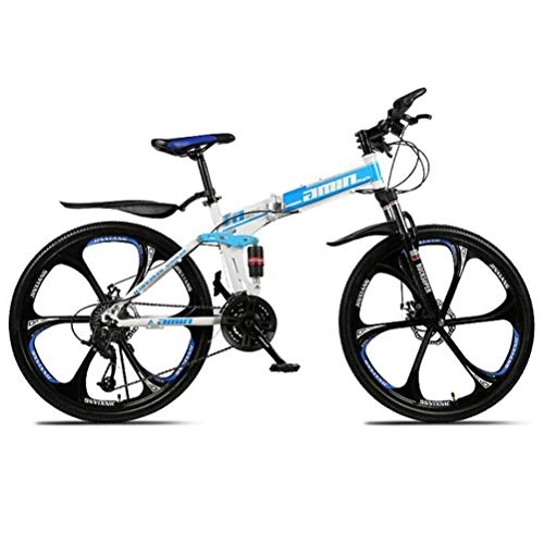 Folding Bike : Tbagem-Yjr Portable Folding Sports Leisure Freestyle Mountain Bike, 26 Inch Off Road Bicycle (Color : Blue, Size : 30 speed)