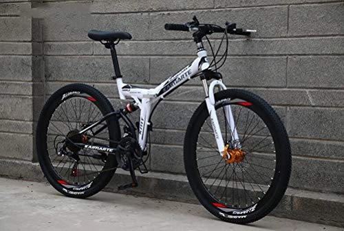 Folding Bike : Tbagem-Yjr Shock Absorption Shifting Soft Tail Mountain Bike Bicycle, 24 Inch Wheel 21 Speed Bicycle (Color : White)