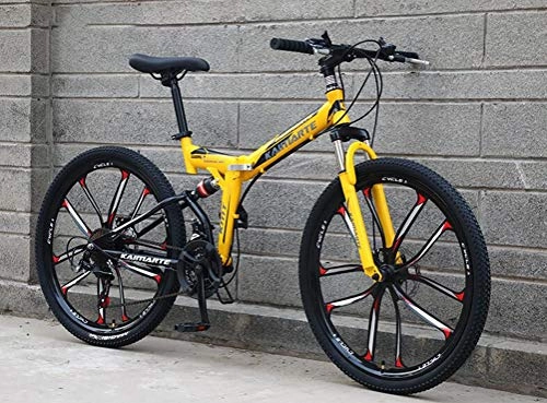 Folding Bike : Tbagem-Yjr Soft Tail 26 Inch Mountain Bike, 24 Speed Riding Damping Mountain Bicycle For Adults (Color : Yellow)