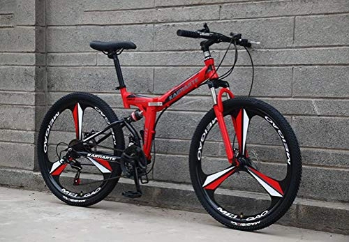 Folding Bike : Tbagem-Yjr Sports Leisure Mens MTB, Shock Absorption Shifting Soft Tail Folding Mountain Bike 24 Inch 24 Speed (Color : Red)
