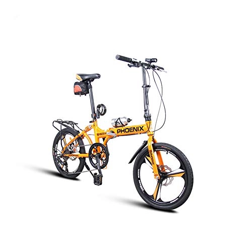 Folding Bike : Td Foldable Bicycle Variable Speed 20 Inches Front And Rear Shock Absorbers Women's / Men's Adult Student Bicycle Sports Folding Multi-speed Shift (Color : Yellow)