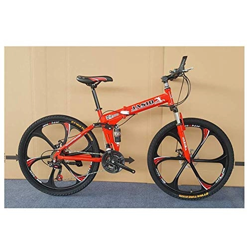 Folding Bike : Tokyia Outdoor sports Folding Mountain Bike Folding Bicycle Double Shock Absorption And Disc Brakes Shift Adult Male And Female Students 26 Inch 27 Speed bicycle (Color : Red)