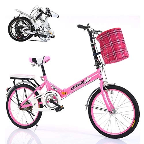 Folding Bike : TopBlng Lightweight Bike Bicycle With Basket Disc Brakes Inch Wheel, Women Men Unisex Cruiser Bike, Adult Folding Bike Aluminum Frame-Pink 16 Inches
