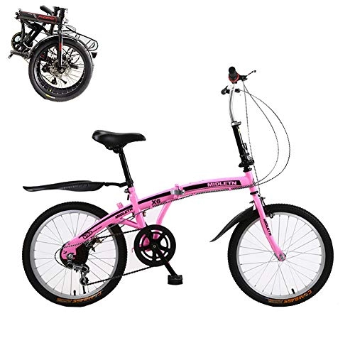 Folding Bike : TopJi 6 Variable Speed Adult Folding Bike, 6 Speed Variable Speed, High Carbon Body, 20 Inch Wheel, Students Mini Bikes Teens Bicycle School City Riding C