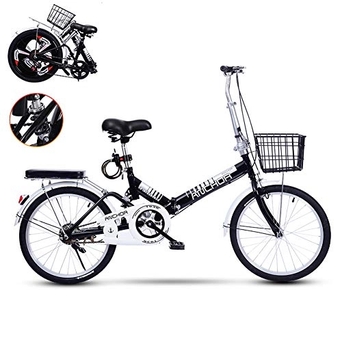 Folding Bike : TopJi Adult Road Bike, 20 Inch Wheel, Single Speed, Shock Absorption, Women Folding Bike With Basket Rear Rack, For Commuting City Track Riding D