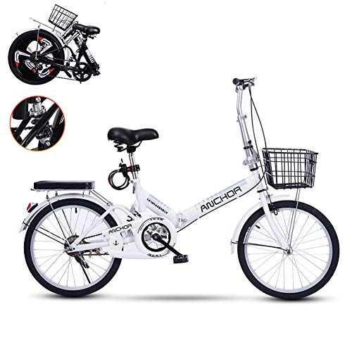 Folding Bike : TopJi Cheap Adult Road Bike, 20 Inch Wheel, Single Speed, Shock Absorption, Women Folding Bike With Basket Rear Rack, For Commuting City Track Riding B