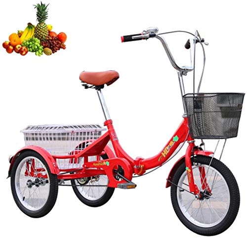 Folding Bike : Tricycle adult 16'' 3-wheel bicycle folding 3-wheel bicycle comfortable bicycles with vegetable basket load-bearing 150kg single-chain human mobility tricycle high carbon steel material