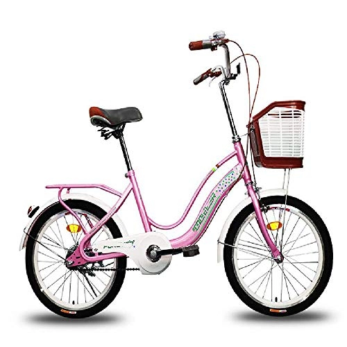 Folding Bike : TSTZJ Womens Hybrid Commuter Bike 20" Frame fashion lady casual bike riding adult bicycle Retro Bike with Basket, pink-20 (inch)