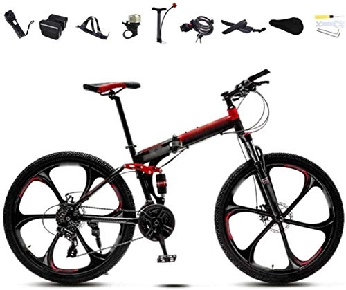 Folding Bike : TTZY Bikes 24-26 inch MTB Bicycle, Unisex Folding Commuter Bike, 30-Speed Gears Foldable Bicycle Bike, Double Disc Brake / Red / B Wheel / 24' 5-29 SHIYUE