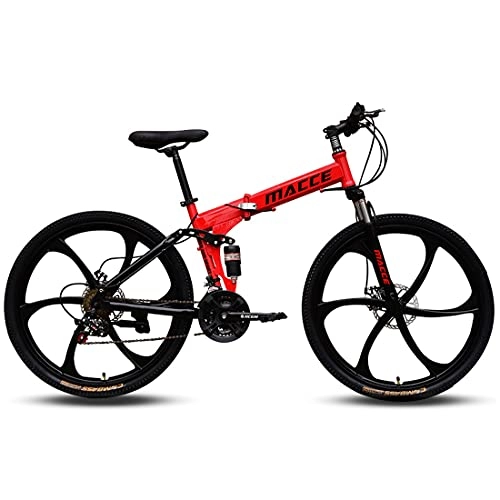 Folding Bike : Tuuertge foldable bicycle Mountain bikes are foldable, seat height can be adjusted, both men and women are available 26 inches 27 speed off-road racing (Color : Red)