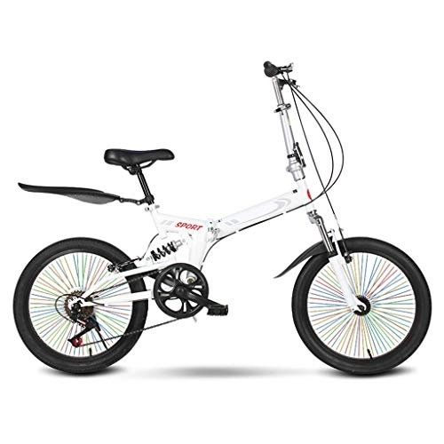 Folding Bike : TYXTYX Folding Bike, 20inch 6 Speed Portable Bikes, V Brake Mountain Bicycle Urban Commuters for Adult Teens, Front and Rear Fenders, Full Suspension Outdoor Bicycle