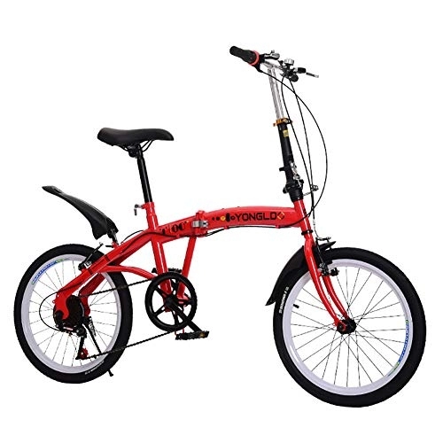 Folding Bike : TZYY 7 Speed Lightweight Folding City Bicycle, Urban Commuter, Outdoor Folding Bike For Adults, Portable Unisex Bike With V Brake Red 18in