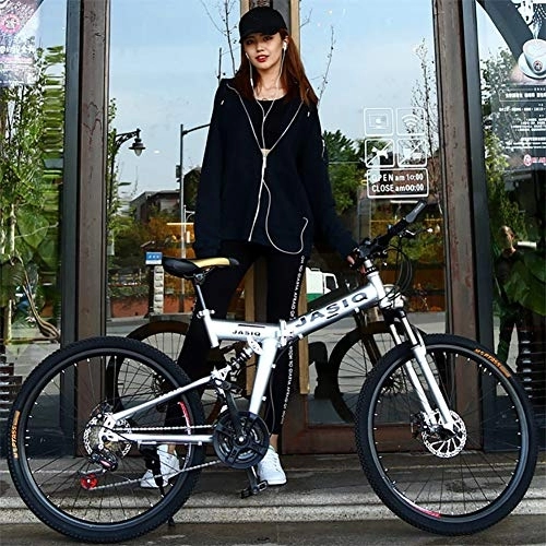 Folding Bike : TZYY Gears 24in Double Disc Brake Bicycle, Outdoor Lightweight 7 Speed Folding City Bicycle, Outroad Foldable Mountain Bike E 24in