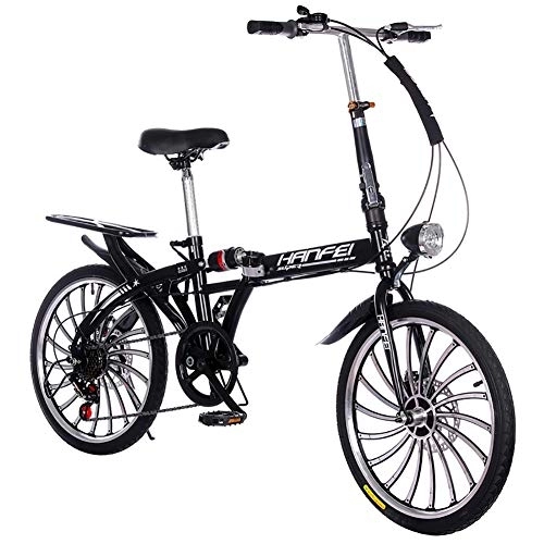 Folding Bike : TZYY Mini Compact City Folding Bike, 7 Speed Folding Bicycle Urban Commuter With Back Rack Black 20in