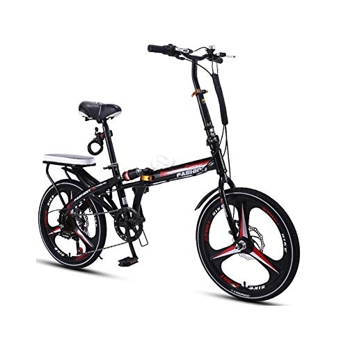 Folding Bike : TZYY Portable Adult Student Bike, 20in Folding City Bicycle, Ultra Light Suspension Foldable Bicycle 7 Speed, Loop Adult Folding Bike Black 20in