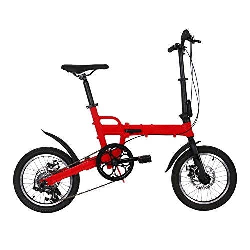 Folding Bike : TZYY Portable Folding City Bicycle For Students Commuting To Work, Ultra Light Transmission Foldable Bike, Aluminum Frame 7 Speed Red 16in