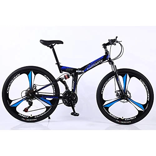 Folding Bike : VANYA Folding Bike 24 / 26" Double Disc Brake 27 Speed Off-Road Variable Speed One Wheel Adult Mountain Bicycle, Blue, 24inches