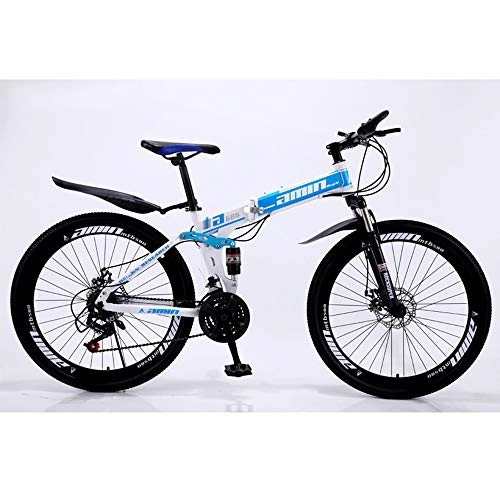 Folding Bike : VANYA Folding Mountain Bike 24 / 26 Inch 30 Speed Portable Off-Road Bicycle Double Shock Absorption Unisex Cycle, Blue, 24