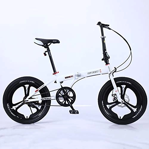 Folding Bike : VANYA Portable Folding Bike 16 Inch 7 Speed Double Shock Absorption One Wheel Unisex Commuting Bicycle, White