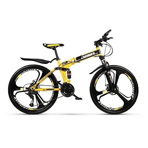 Folding Bike : VIIPOO Adult Mountain Bike，Dual Suspension Folding Mountain Bikes, 21 / 24 / 27 Speed Foldable Frame, 26 inch full suspension Bicycle For Men or Women, Yellow-24 Stage