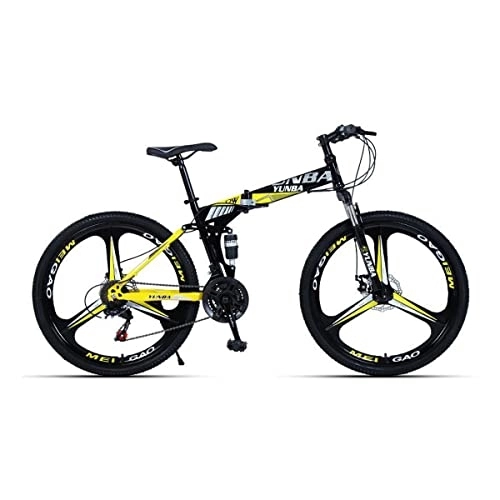 Folding Bike : VIIPOO Folding Mountain Bike for Men - Full Suspension Mens Mountain Bicycles 24 / 26 Inch Wheels Drivetrain Adult Bikes with Dual-Disc Brake 3 Spokes for Women Teenagers, Yellow-24‘’ / 24 Speed