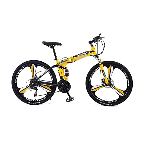 Folding Bike : VIIPOO Folding mountain bike MTB 24 / 26 inch spoke wheels aluminum frame 21 speed dual shock disc brakes suspension fork one piece 3 paddle Wheel, Yellow-26‘’ / 21 Speed