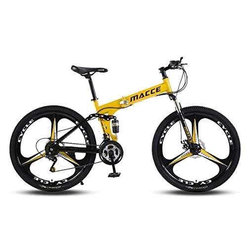 Folding Bike : VIIPOO Folding Mountain Bikes, Thickened Carbon Steel Pipe Wall Adult Folding Bicycle, Non-Slip Bicycles Road Bike MTB for Men / Women Cycling, Yellow-26‘’ / 24 Speed