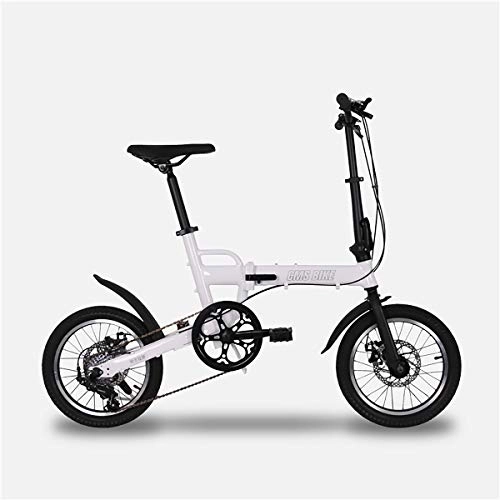 Folding Bike : W&TT 16 Inches Folding Bike for Adult and Boy Import SHIMANO 6 Speed Aluminum Alloy Frame City Commuter Bicycle with Dual Disc Brake, White, 16Inch