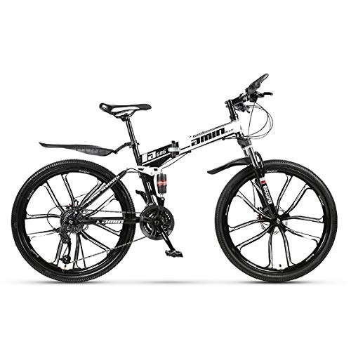 Folding Bike : W&TT Adults Folding Mountain Bike 24 / 26 Inch High Carbon Soft Tail Bicycle 21 / 24 / 27 / 30 Speeds Dual Disc Brakes Off-road Shock Absorber Bicycle, Black, 24Inch21S