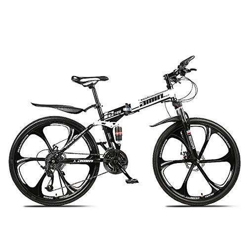 Folding Bike : W&TT Folding Mountain Bike 24 / 26 Inch Adults Off-road Shock Absorber Bicycle 21 / 24 / 27 / 30 Speeds Dual Disc Brakes Bike with High Carbon Soft Tail Frame, Black, 24Inch21S
