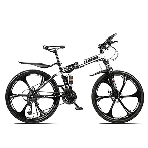 Folding Bike : W&TT Folding Mountain Bike 24 / 26 Inch Adults Off-road Shock Absorber Bicycle 21 / 24 / 27 / 30 Speeds Dual Disc Brakes Bike with High Carbon Soft Tail Frame, Black, 26Inch21S