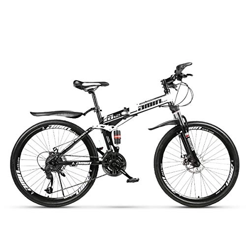 Folding Bike : W&TT Folding Mountain Bike Adults 21 / 24 / 27 / 30 Speeds Off-road Bicycle 24 / 26 Inch High Carbon Soft Tail Bike with Dual Disc Brakes and Shock Absorber, Black, 24Inch21S