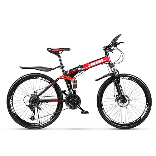 Folding Bike : W&TT Folding Mountain Bike Adults 21 / 24 / 27 / 30 Speeds Off-road Bicycle 24 / 26 Inch High Carbon Soft Tail Bike with Dual Disc Brakes and Shock Absorber, Red, 24Inch21S