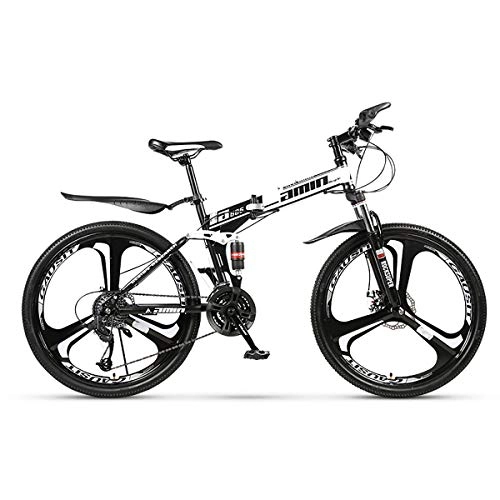 Folding Bike : W&TT Folding Mountain Bike Adults High Carbon Soft Tail Off-road Bicycle 21 / 24 / 27 / 30 Speeds Dual Disc Brakes Bike 24 / 26 Inch, Black, 26Inch30S