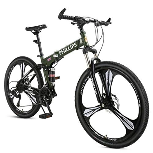 Folding Bike : Waqihreu Bicycle 26in Folding Mountain Bike, Road Bikes With Disc Brakes, 24 Speed Black Blue Red MTB Bikes For Men / Women (Black)