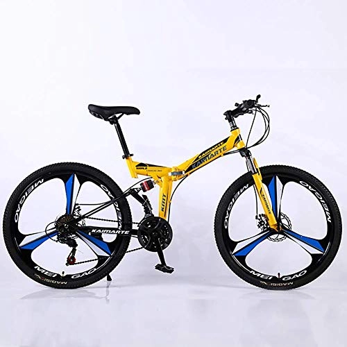 Folding Bike : WEHOLY Bicycle 26 Inch Carbon Steel Mountain Bike, Double Disc Brake Shock Absorption Shifting Soft Tail Folding 21 Speed Bicycle with Disc Brakes and Suspension Fork