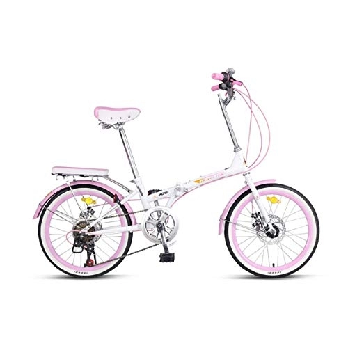 Folding Bike : WEHOLY Bicycle Folding Bicycles for men and women adult ultra light portable small bicycle 20 inch student speed outdoor bicycle, Pink