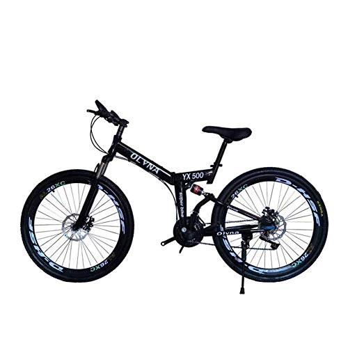 Folding Bike : WEHOLY Bicycle Mountain Bike 21 / 24 / 27 / 30 Speed Steel Frame 26 Inches Spoke Wheel Dual Suspension Folding Bike, Black, 24speed