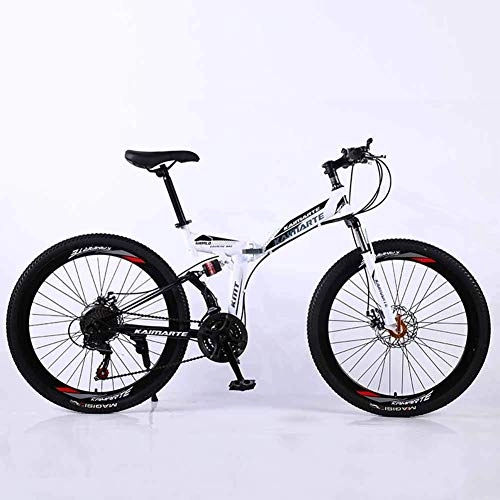 Folding Bike : WEHOLY Bicycle Mountain Bike, 21 Speed Dual Suspension Folding Bike, with 26 Inch Spoke Wheel and Double Disc Brake, for Men and Woman, White, 24speed