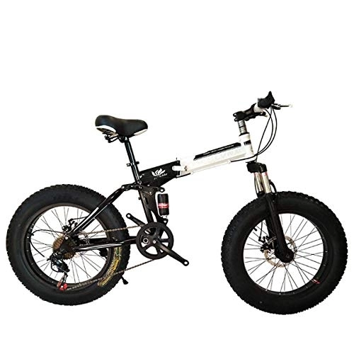 Folding Bike : WEHOLY Folding Mountain Bike, 20 Inch, 21 / 24 / 27 Speed, Gears with 4.0" Fat Tyres, Snow Bicycles, Black, 27speed