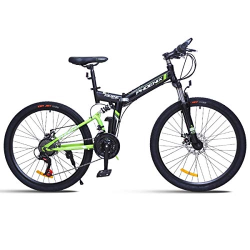 Folding Bike : WEHOLY Folding Mountain Bike for a Path, Trail & Mountains, Black, Aluminum Full Suspension Frame, Twist Shifters Through 24 Speeds, Green, 24
