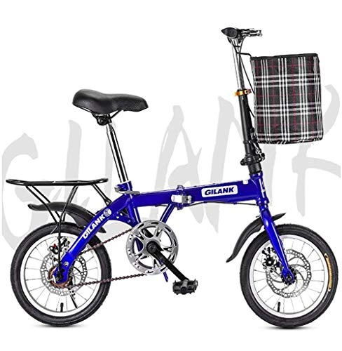 Folding Bike : WellingA Folding Bicycle 14 Inch 16 Inch 20 Inch Student Bicycle Single Speed Disc Brake Adult Compact Foldable Bike Gears Folding System Traffic Light Fully Assembled, Blue, 14inch
