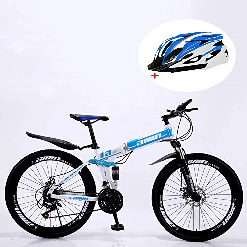 Folding Bike : WellingA Folding Mountain Bike, 24-inch 26 Speed Variable Speed Double Shock Absorption Double Disc Brakes off-Road Adult Riding Outside Sports Travel with Spoke Wheel, 008 24stage Shift, 24inches