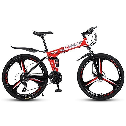 Folding Bike : WFIZNB Mountain Bike for Adult folding bike with super Mountain bicycle Carbon Steel Frame 26 inch Wheel 27 speed cross country bike bikes student Road Racing Speed Bike, Red, 3 knives