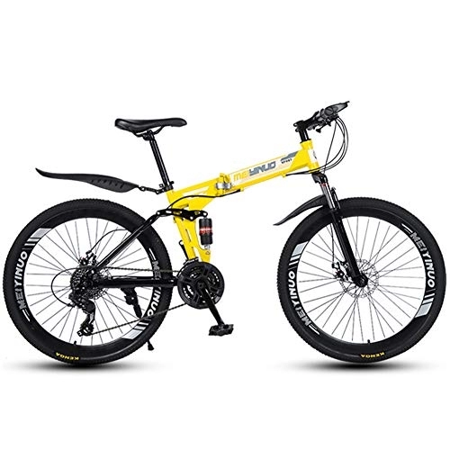 Folding Bike : WFIZNB Mountain Bike for Adult folding bike with super Mountain bicycle Carbon Steel Frame 26 inch Wheel 27 speed cross country bike bikes student Road Racing Speed Bike, Yellow, 40 knives